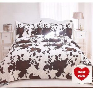 Country Western Design - Cow Print - 3 Piece Quilted Bedspread Set